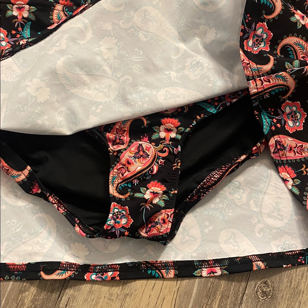 Lands End Women's Mini Swim Skirt Swim Bottoms Black Multi Paisley Floral 18 - Picture 3 of 8